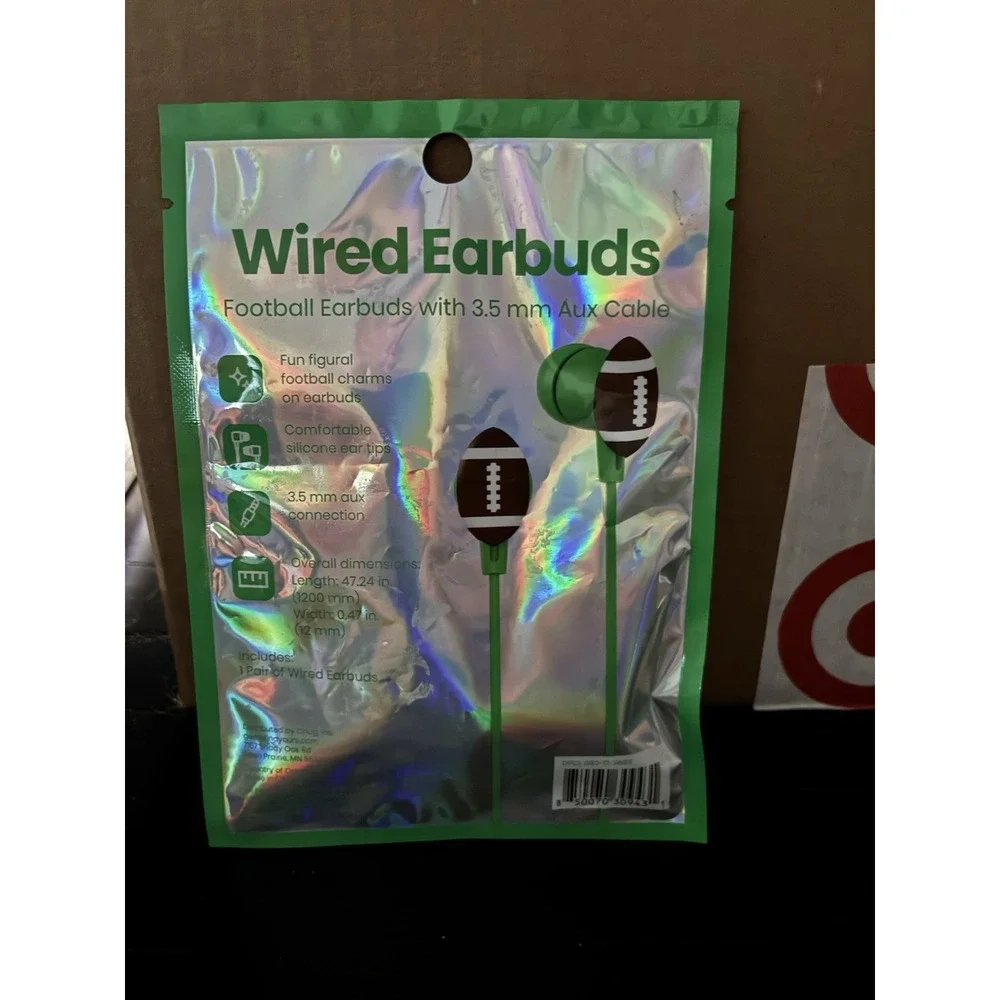 Football Charm 3ft USB-C Charging Cable &‎ Wired Earbuds Green Sports